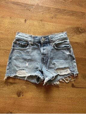 We The Free Light Blue Distressed Denim Shorts